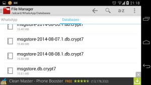 File Manager WhatsApp Databases Folder